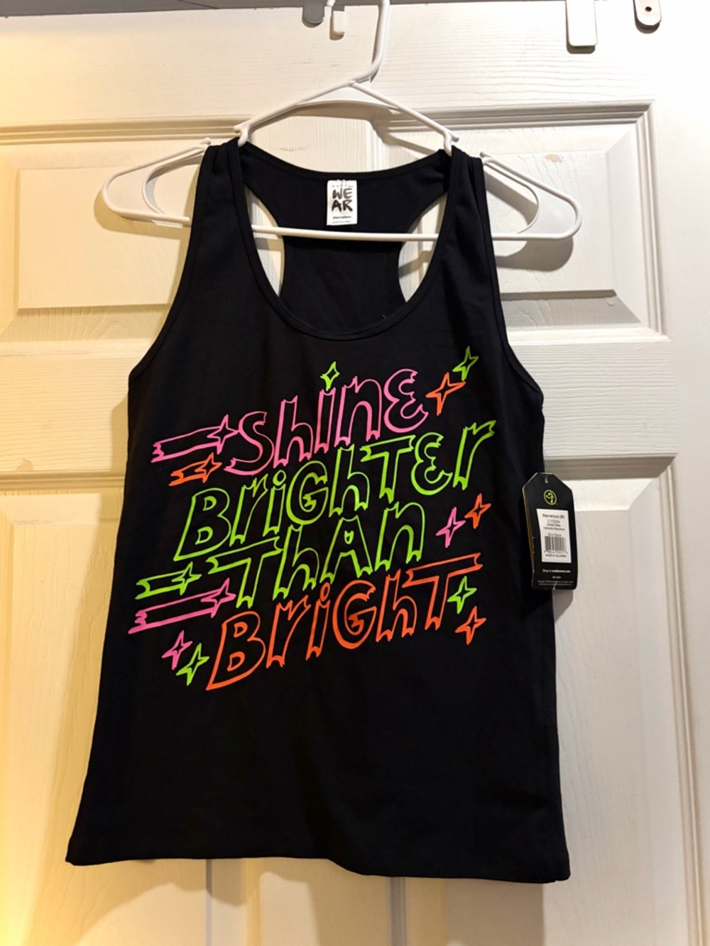 Zumba Instructor racerback Tank Top with Neon Pink, Green & Orange Graphic